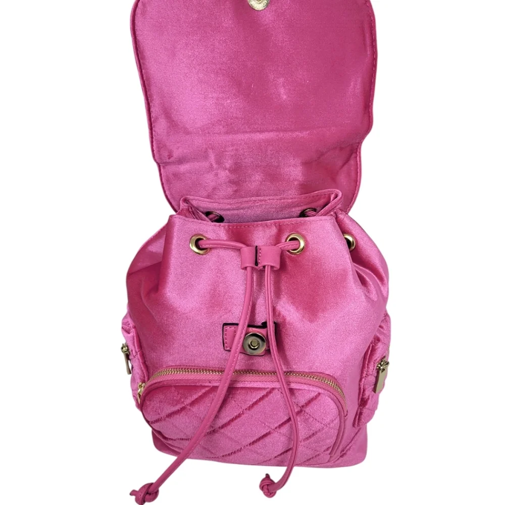 Fuschia Pink Quilted Bucket Backpack Purse